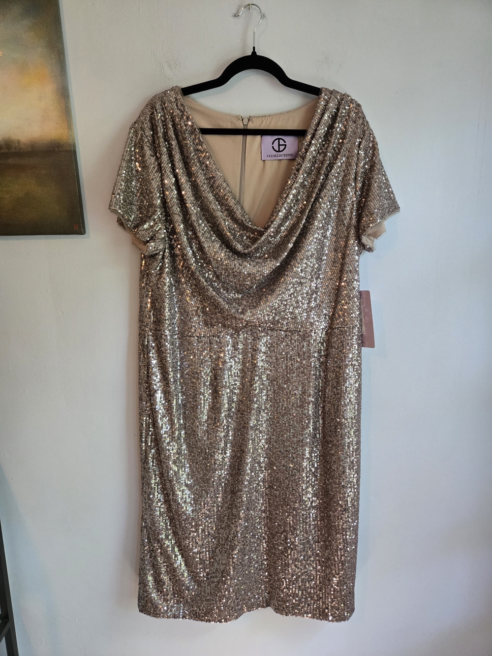 NWT JS Collections Rose Gold Sequin Cowl Neck Cocktail Dress Plus Size 18W